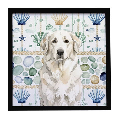 White Great Pyrenees Coastal Sea Glass Wall Art