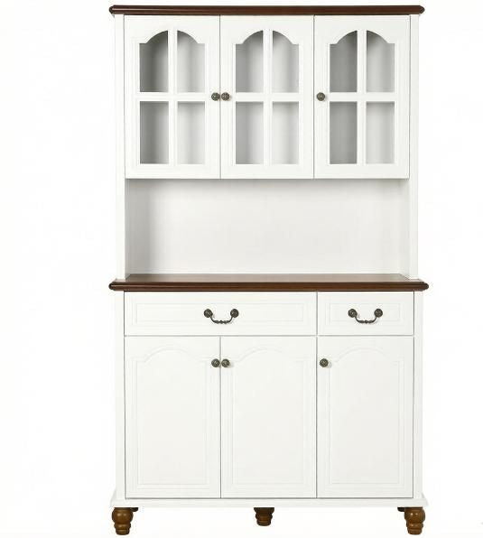 White Kitchen Buffet with Hutch Freestanding Pantry Cabinet 6 Doors 2 Drawers 3 Adjustable