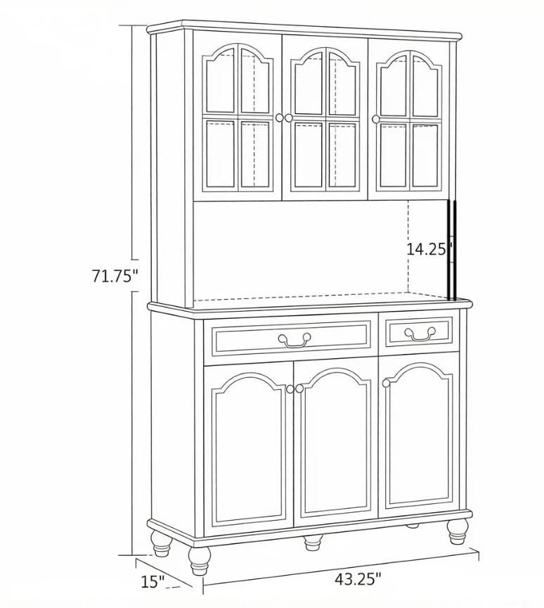 White Kitchen Buffet with Hutch Freestanding Pantry Cabinet 6 Doors 2 Drawers 3 Adjustable