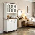 White Kitchen Buffet with Hutch Freestanding Pantry Cabinet 6 Doors 2 Drawers 3 Adjustable