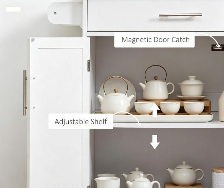 Versatile White Rolling Kitchen Cart with Drawer and Towel Rack