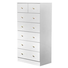 Tall White Seven-Drawer Cabinet with Gold Handles