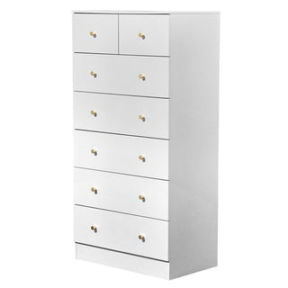 Tall White Seven-Drawer Cabinet with Gold Handles