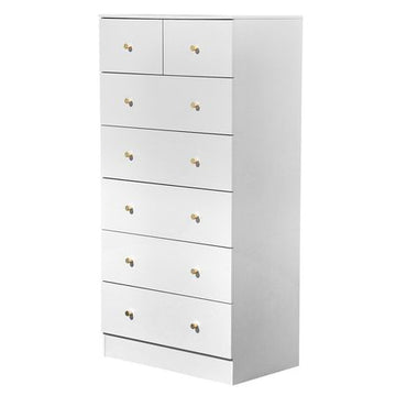Tall White Seven-Drawer Cabinet with Gold Handles