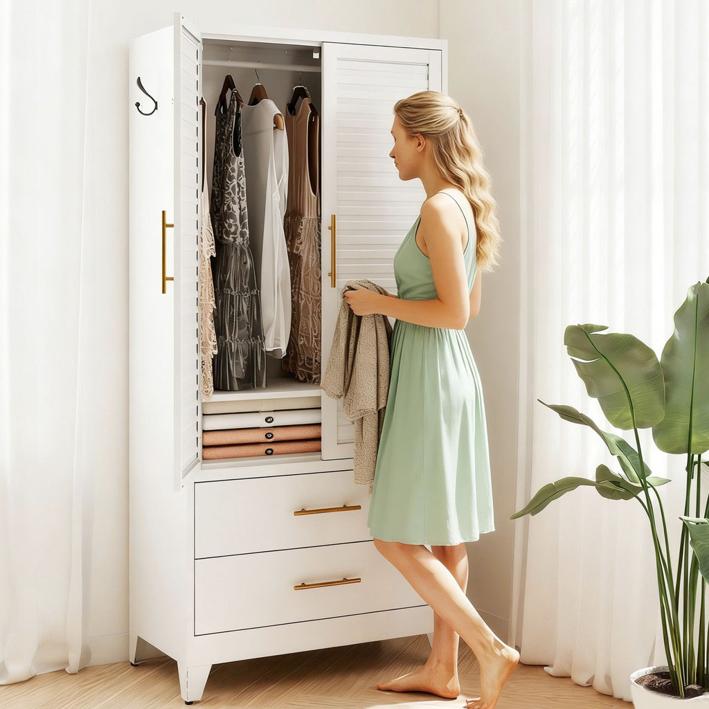 White Wardrobe with Flexible Divided Storage
