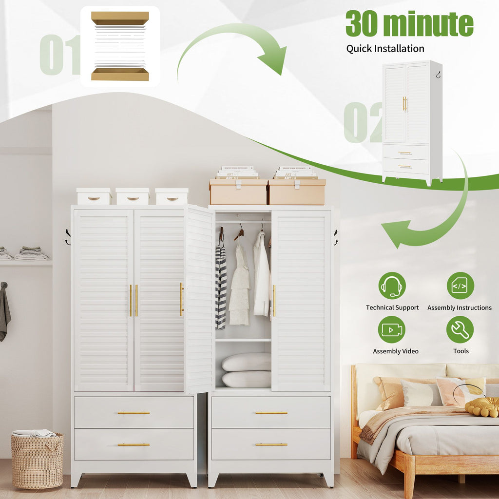 White Wardrobe with Flexible Divided Storage
