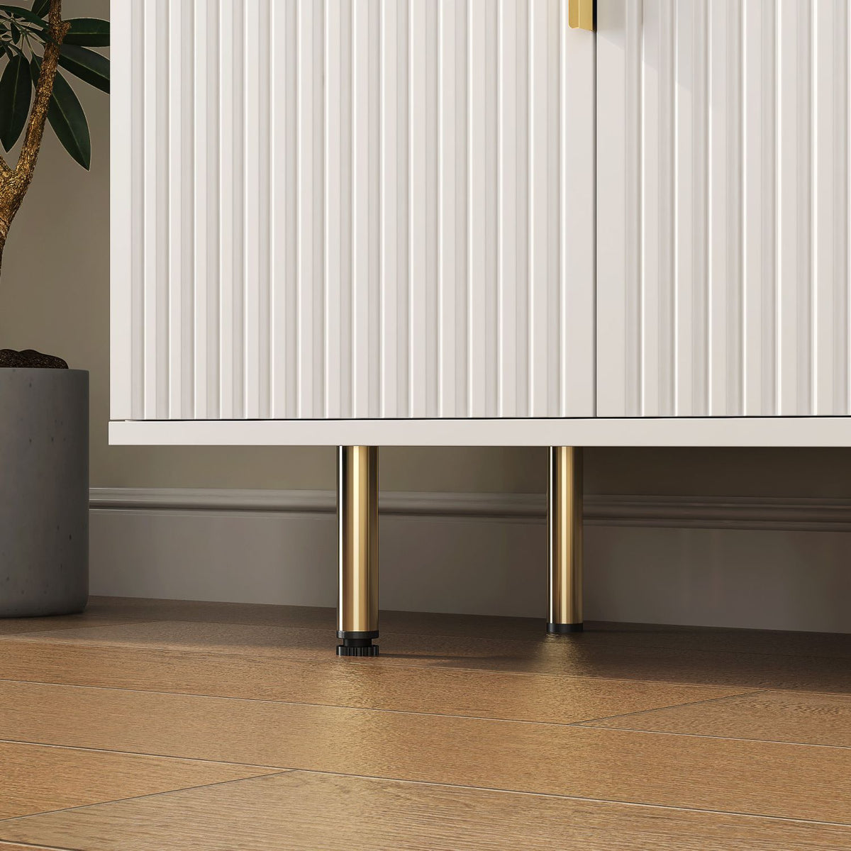White Fluted Buffet Cabinet with Adjustable Shelving