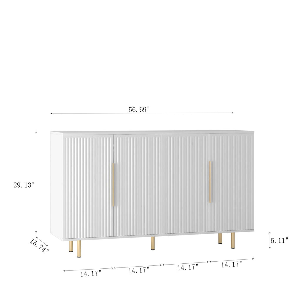 White Fluted Buffet Cabinet with Adjustable Shelving