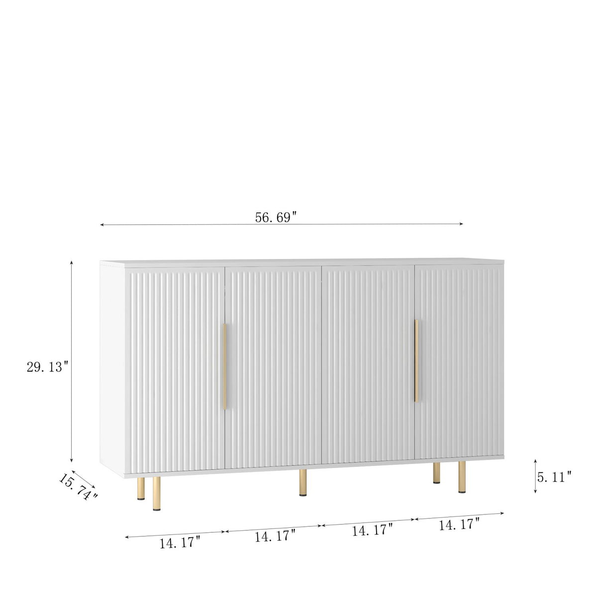 White Fluted Buffet Cabinet with Adjustable Shelving