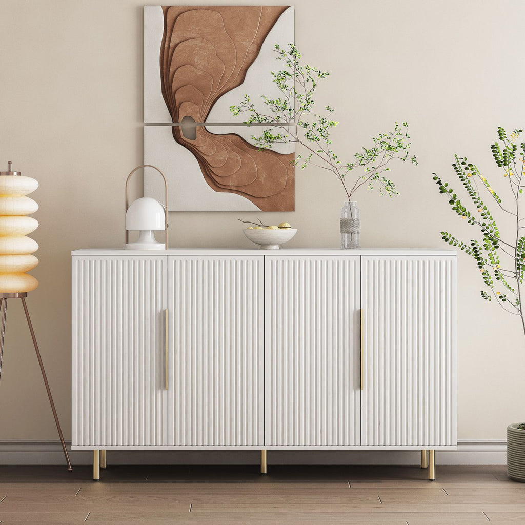 White Fluted Buffet Cabinet with Adjustable Shelving