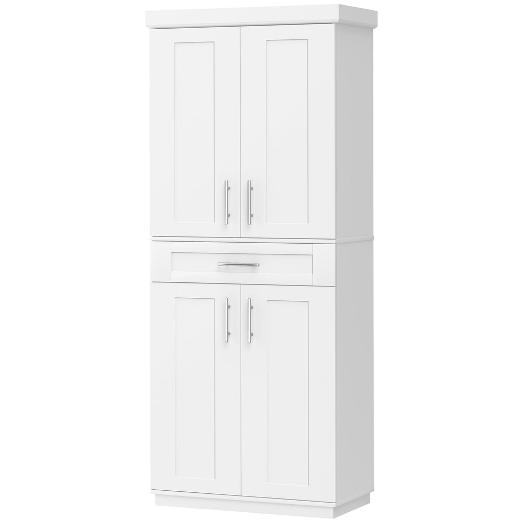 White Modern Kitchen Pantry Freestanding Cabinet Cupboard with Doors And Drawer Adjustable