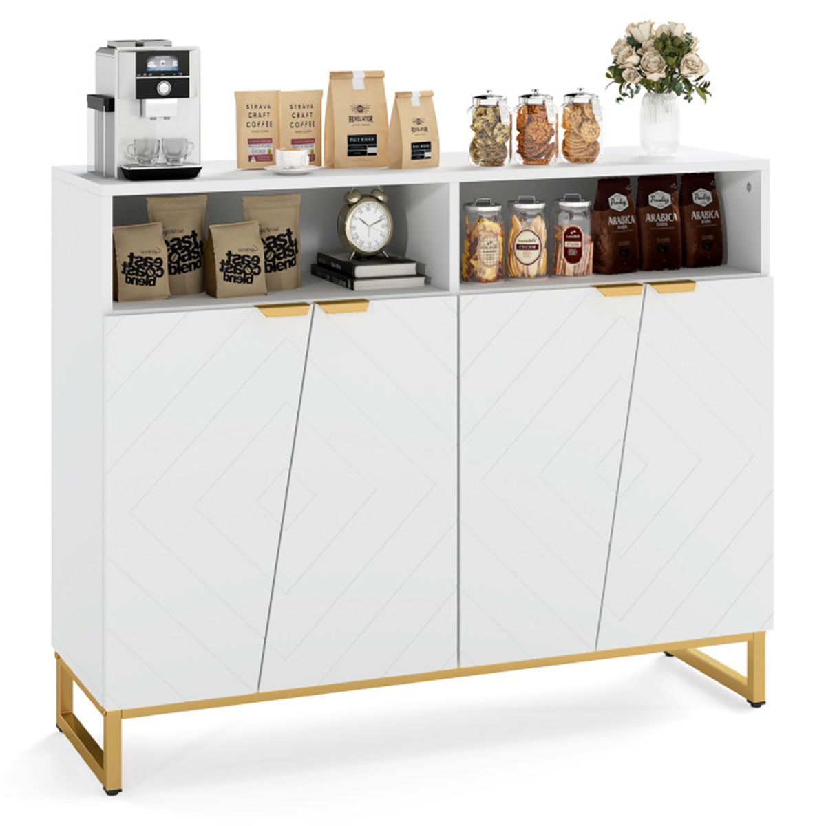 Modern White Sideboard with Irregular Cabinet Doors