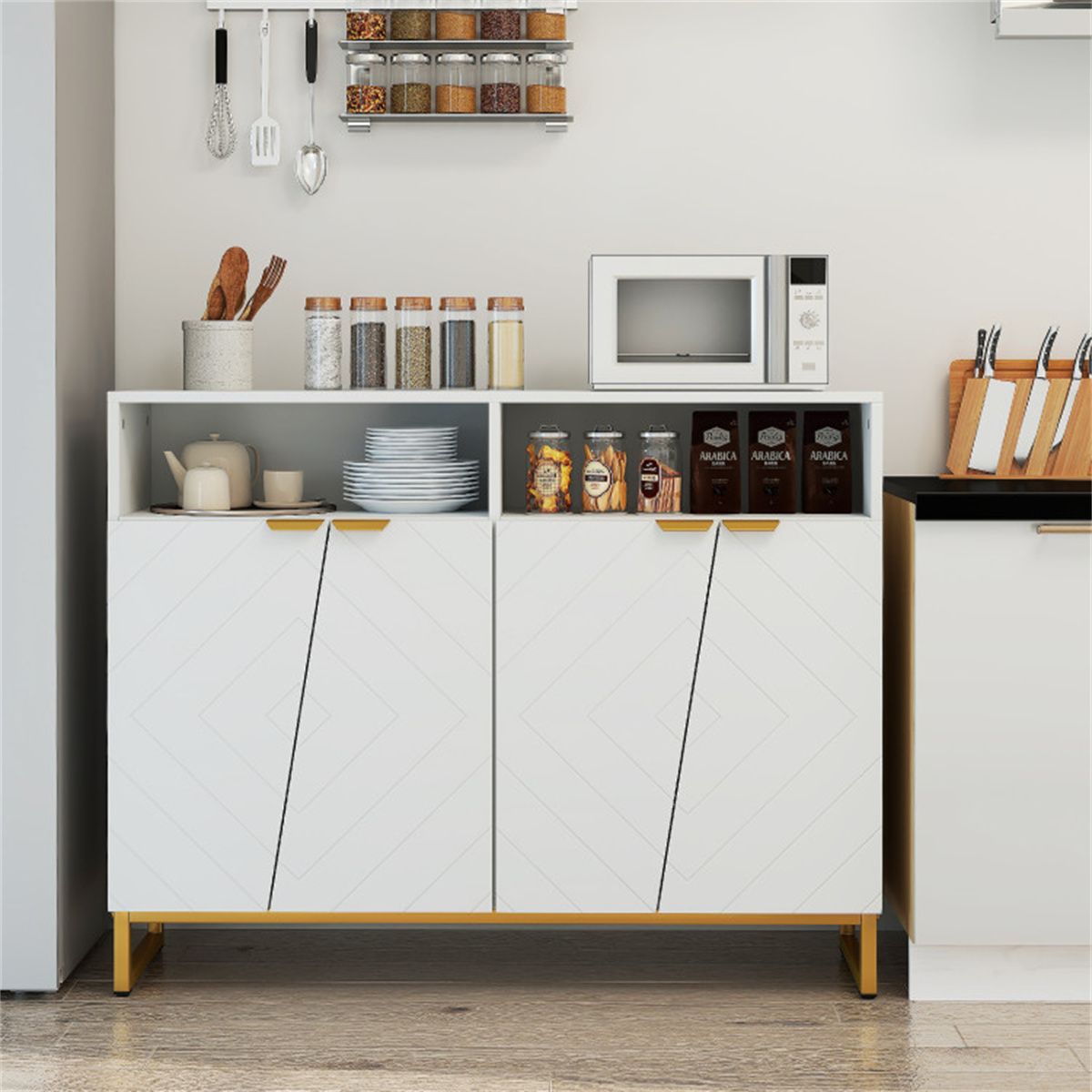 Modern White Sideboard with Irregular Cabinet Doors