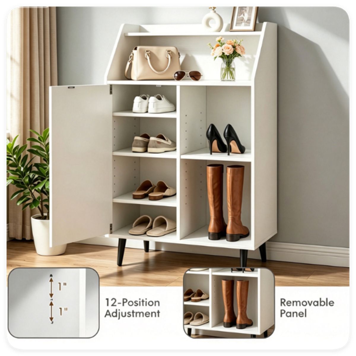 Flexible Entryway Shoe Cabinet with Open and Enclosed Storage