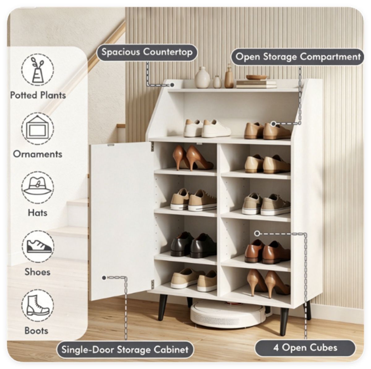 Flexible Entryway Shoe Cabinet with Open and Enclosed Storage