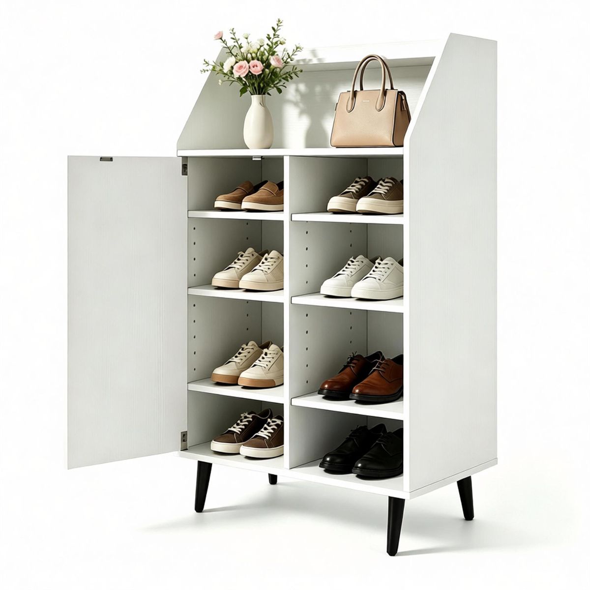 Flexible Entryway Shoe Cabinet with Open and Enclosed Storage