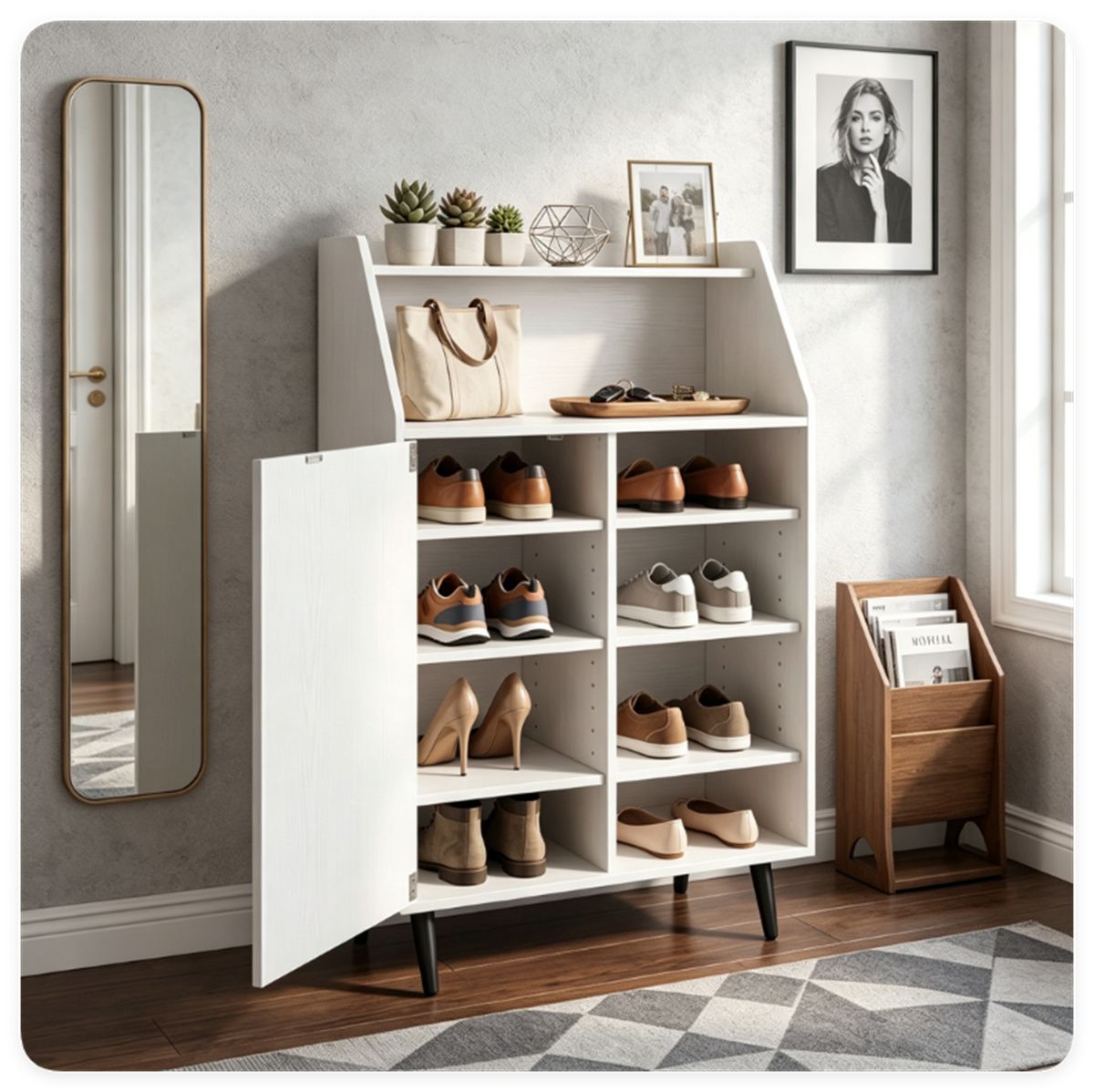 Flexible Entryway Shoe Cabinet with Open and Enclosed Storage