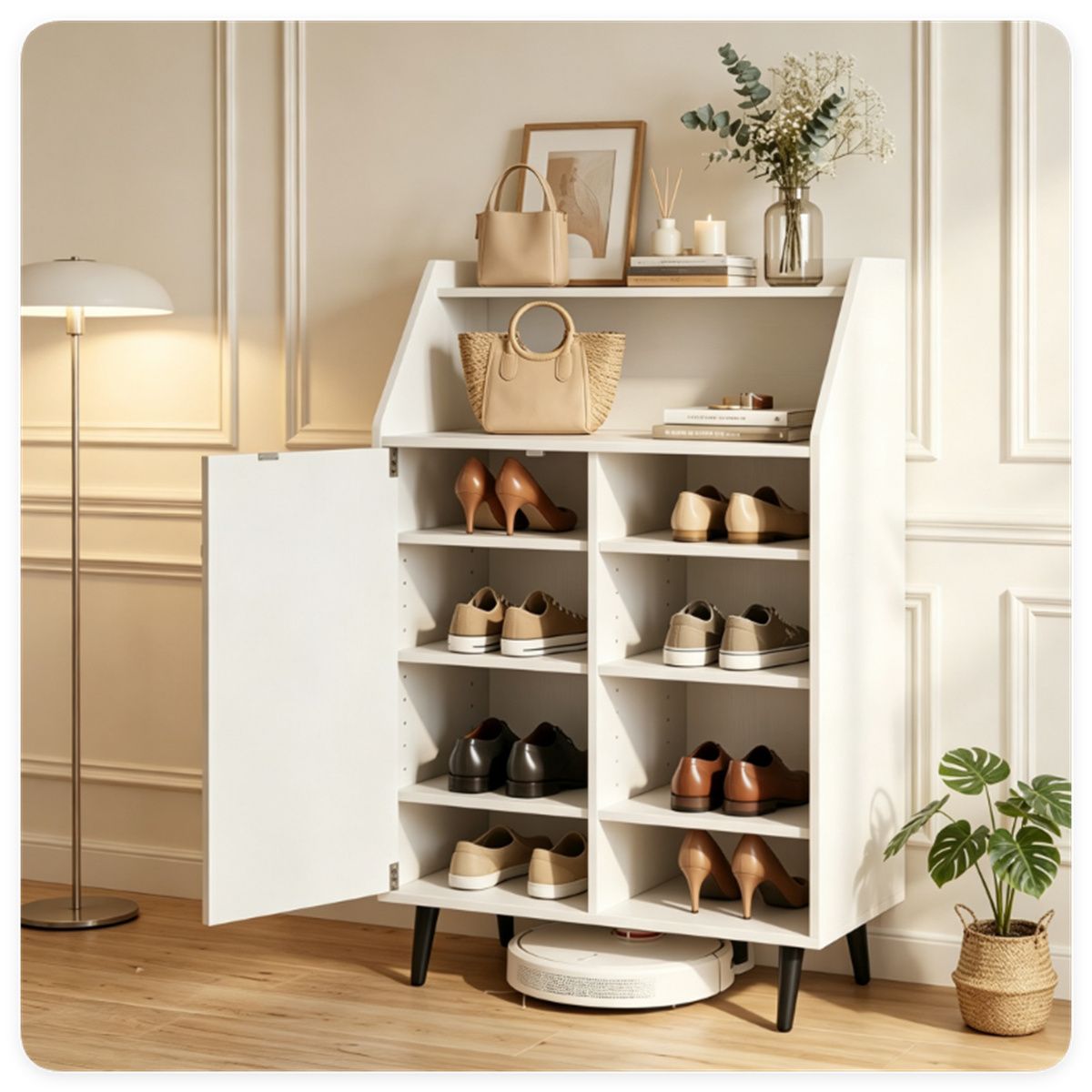 Flexible Entryway Shoe Cabinet with Open and Enclosed Storage