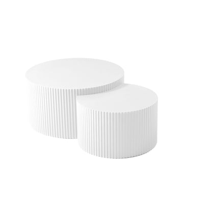 White Nesting Table Set of 2 – Handcrafted Relief MDF Coffee Tables for Living Room, Office, or Leisure Area