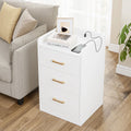 Modern White Nightstand with Charging Station