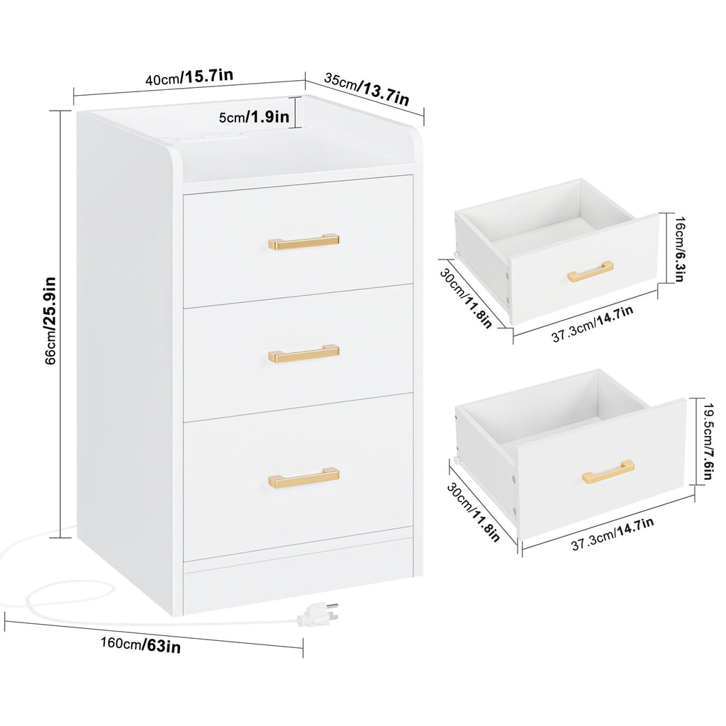 Modern White Nightstand with Charging Station