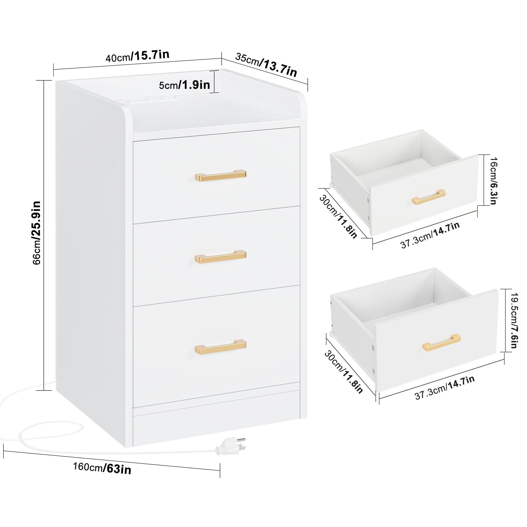 Modern White Nightstand with Charging Station