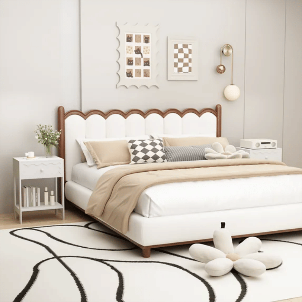 White Nightstand with Drawer and Open Shelf,Modern Solid Wood Bedside Table,End Table for