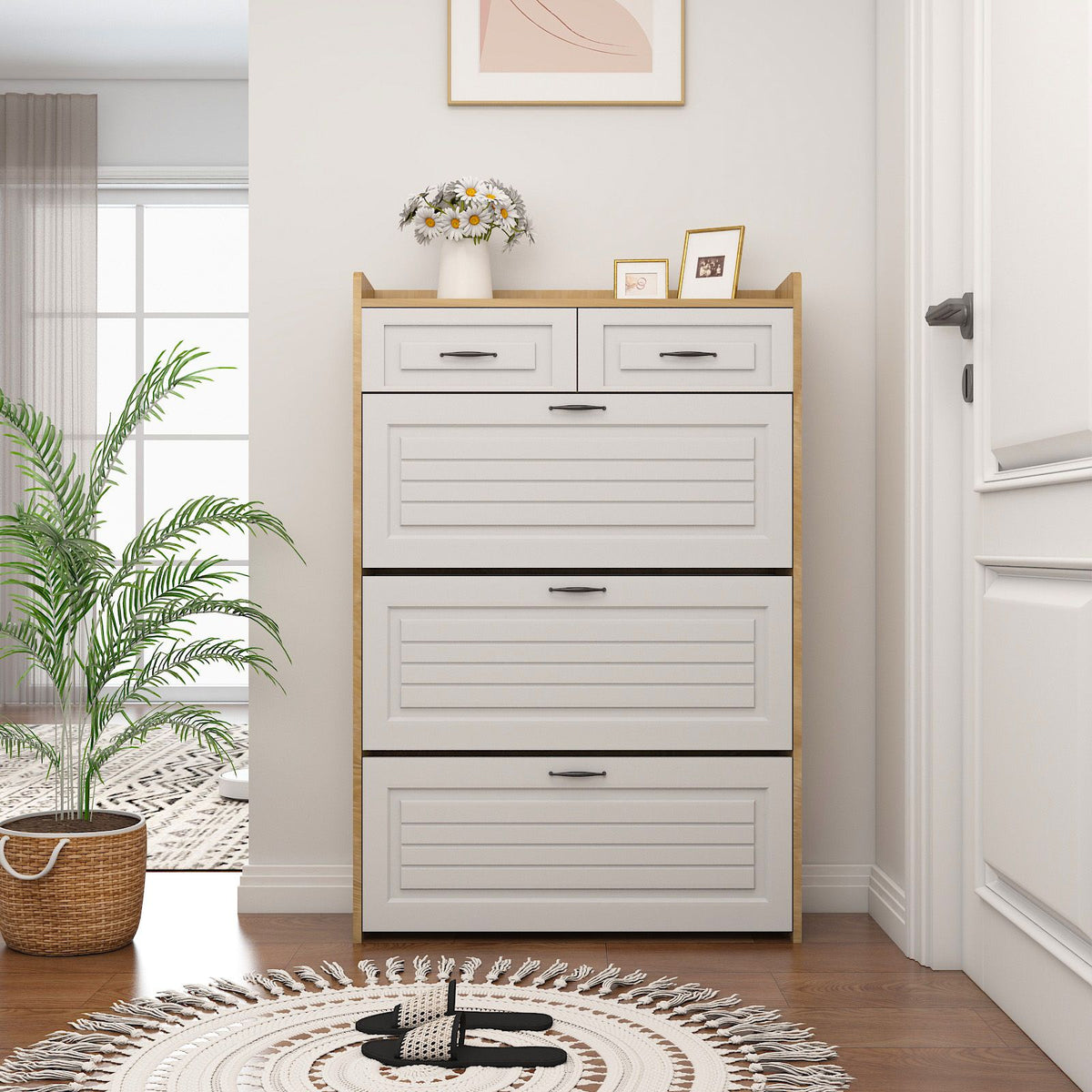 Vintage Rotating Shoe Cabinet with Drawers for Entryway and Bedroom