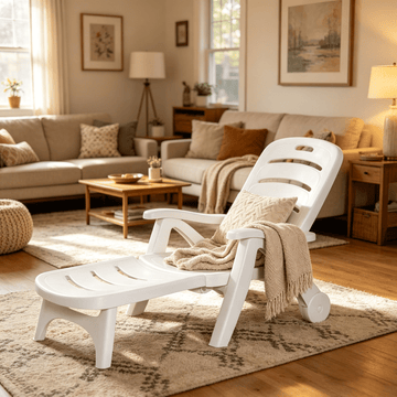 White Folding Poolside Chaise with Five Recline Positions