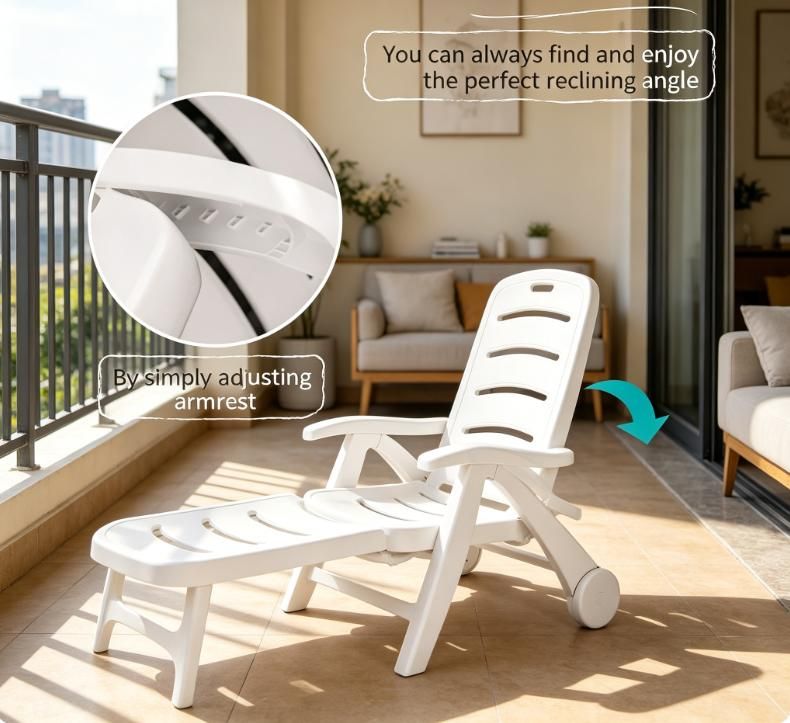 White Folding Poolside Chaise with Five Recline Positions