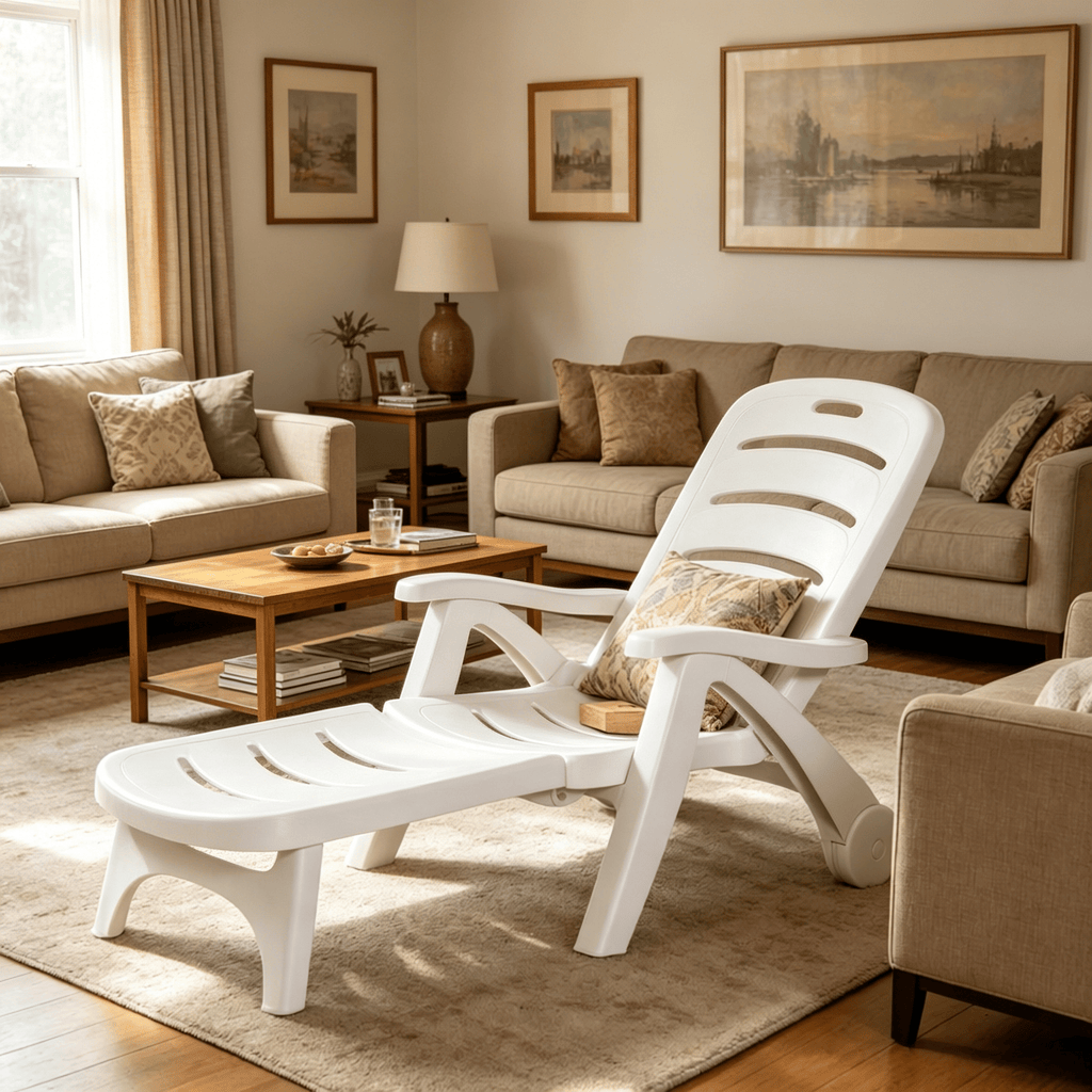 White Folding Poolside Chaise with Five Recline Positions