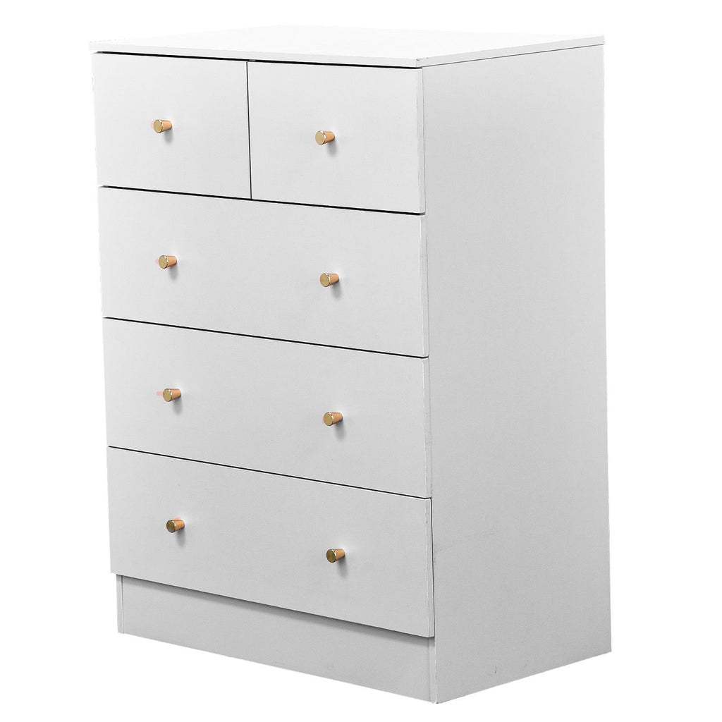 White Five-Drawer Cabinet with Matte Gold Handles