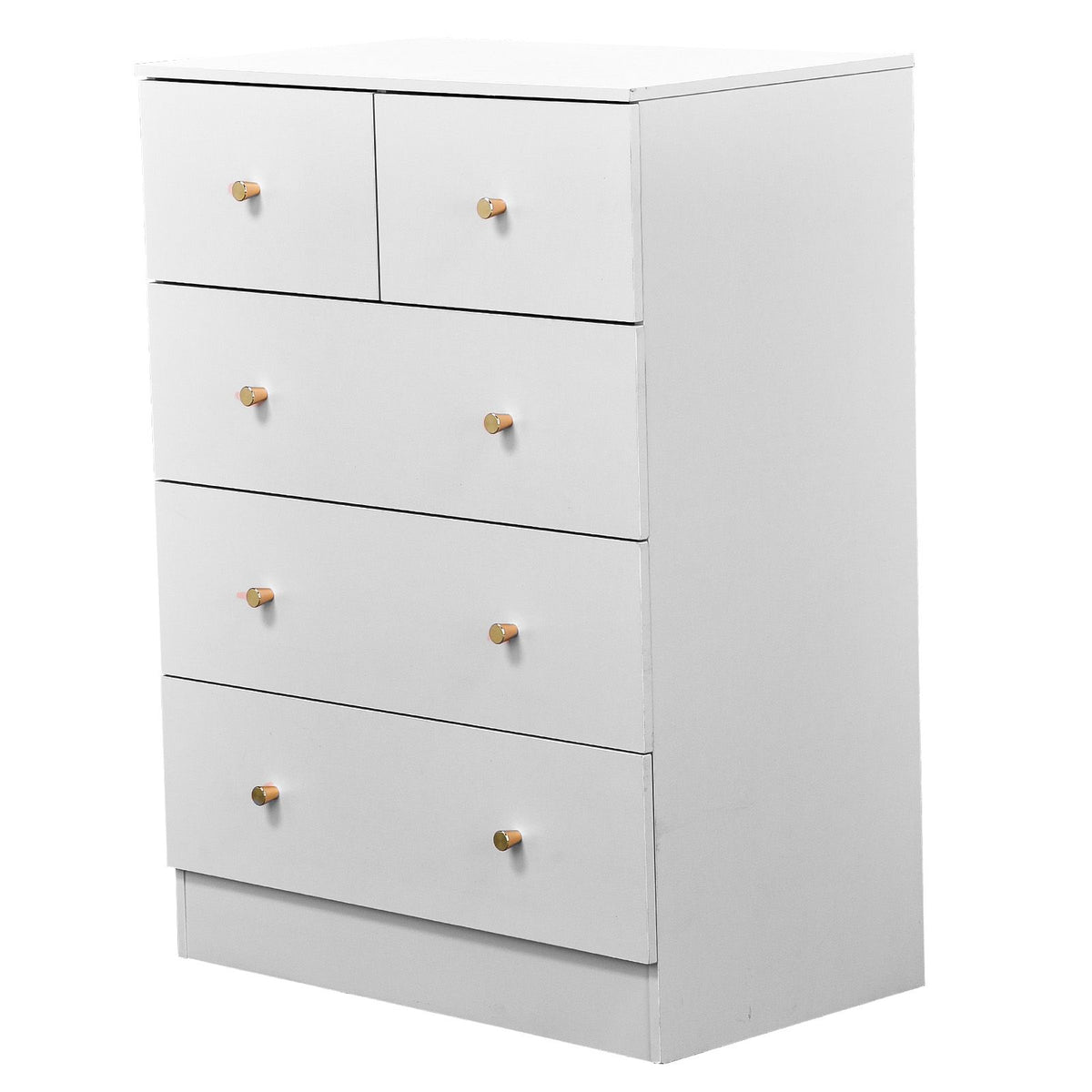 White Five-Drawer Cabinet with Matte Gold Handles