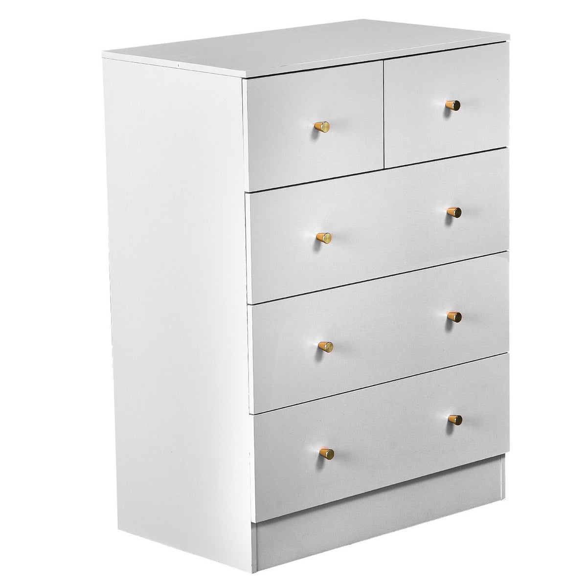 White Five-Drawer Cabinet with Matte Gold Handles