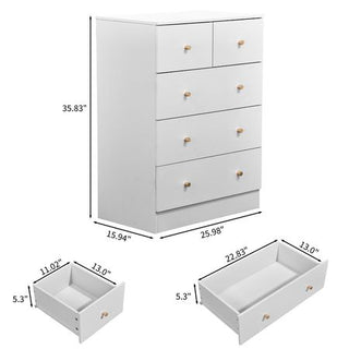 White Five-Drawer Cabinet with Matte Gold Handles