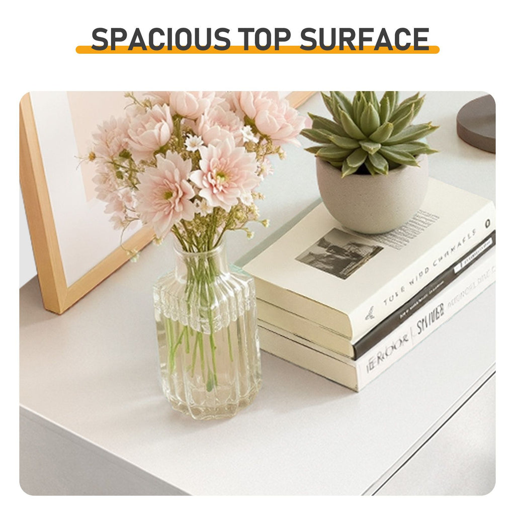 White Five-Drawer Cabinet with Matte Gold Handles