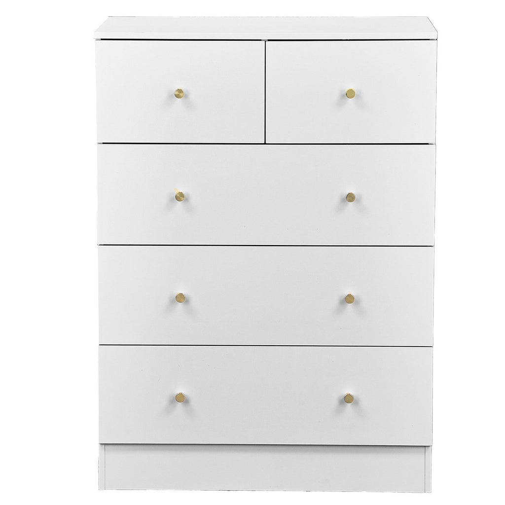 White Five-Drawer Cabinet with Matte Gold Handles