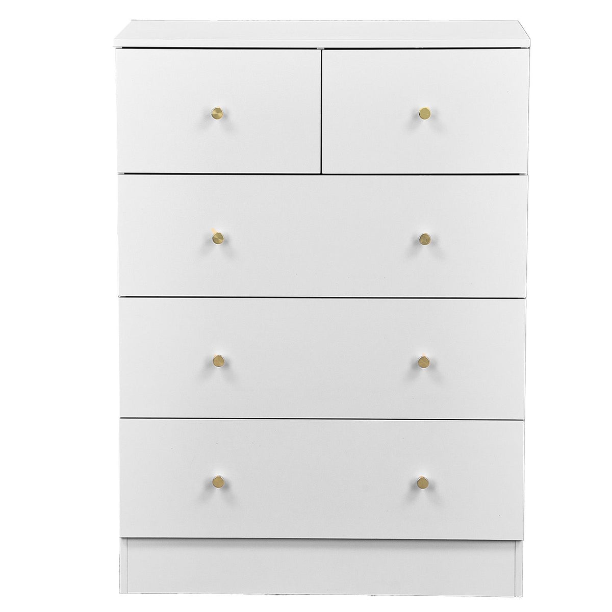 White Five-Drawer Cabinet with Matte Gold Handles