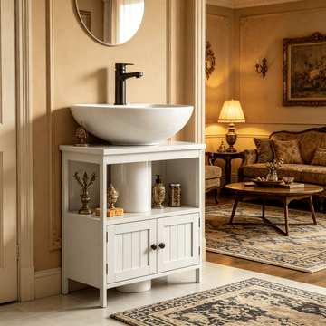White Bathroom Vanity with Storage Under Sink and Anti-Tip Design