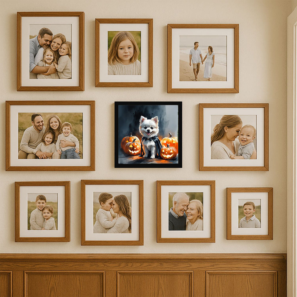 White Pomeranian Halloween Framed Wall Art