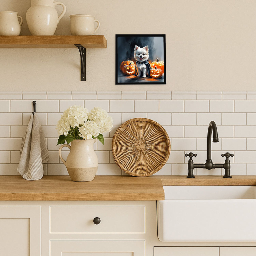 White Pomeranian Halloween Framed Wall Art