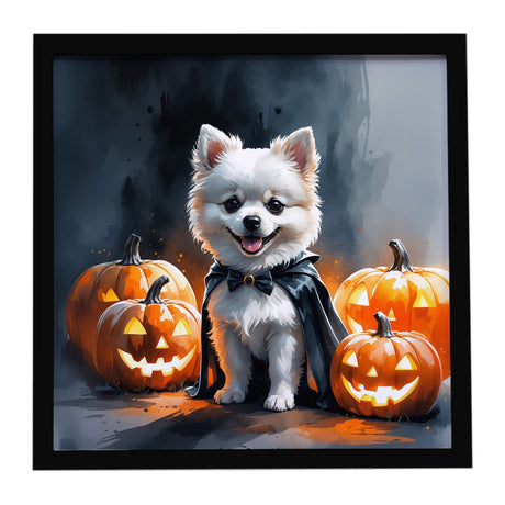 White Pomeranian Halloween Framed Wall Art
