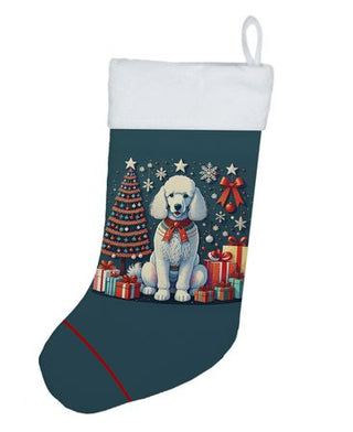 White Poodle Double-Sided Christmas Stocking