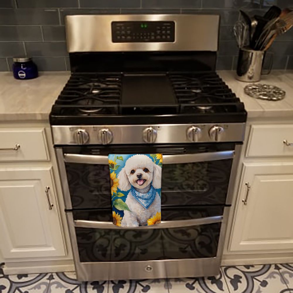 White Poodle in Sunflowers Dual-Sided Kitchen Towel