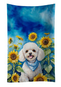 White Poodle in Sunflowers Dual-Sided Kitchen Towel