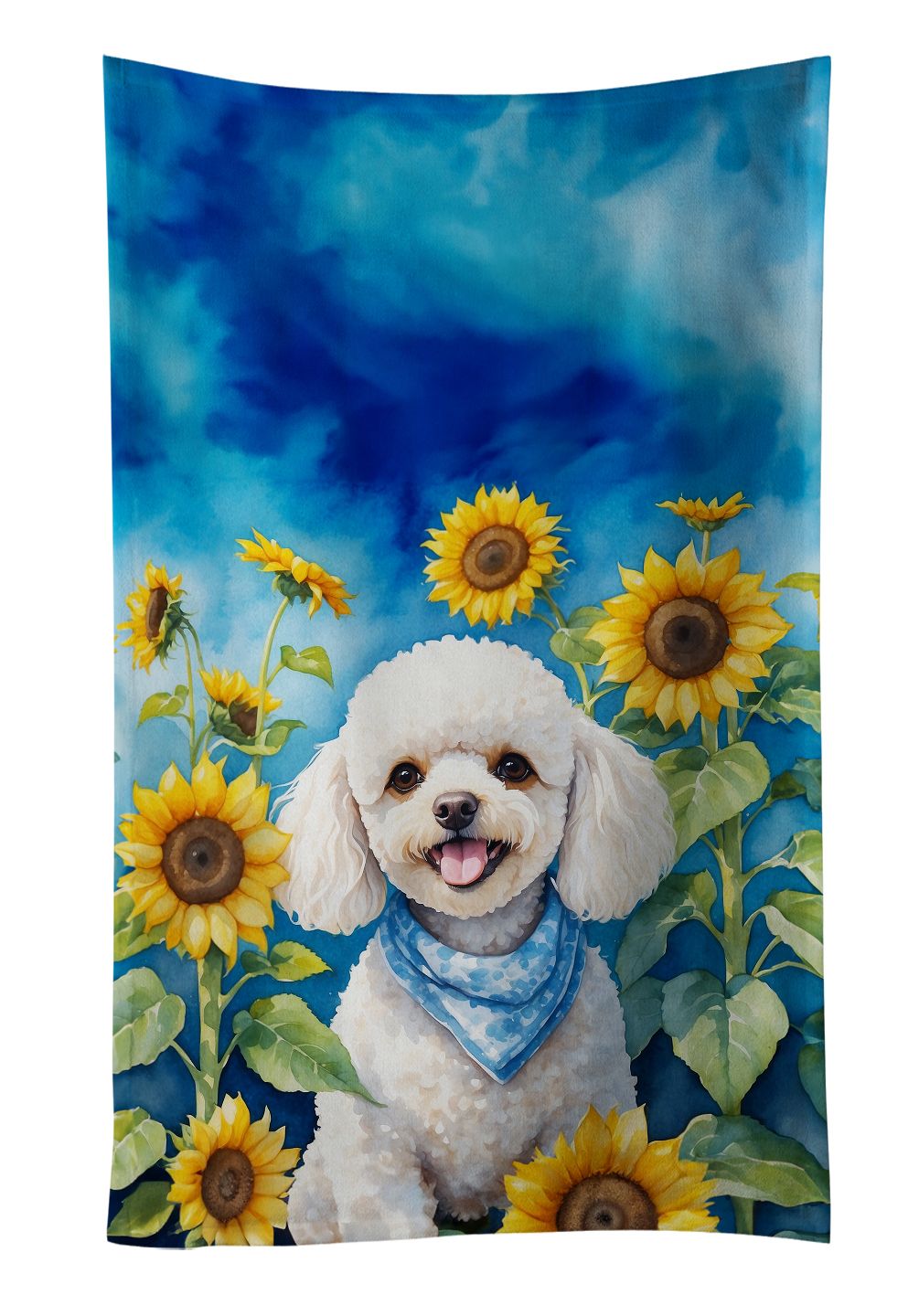 White Poodle in Sunflowers Dual-Sided Kitchen Towel