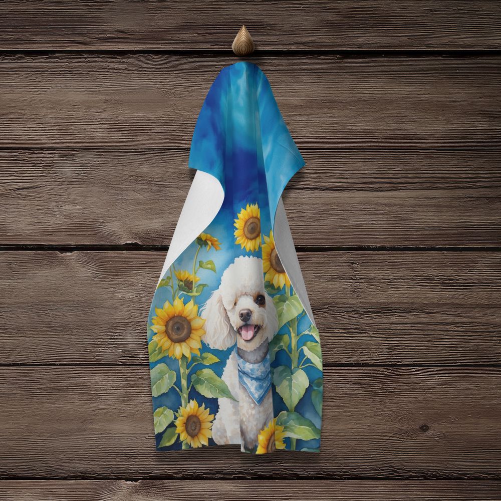 White Poodle in Sunflowers Dual-Sided Kitchen Towel