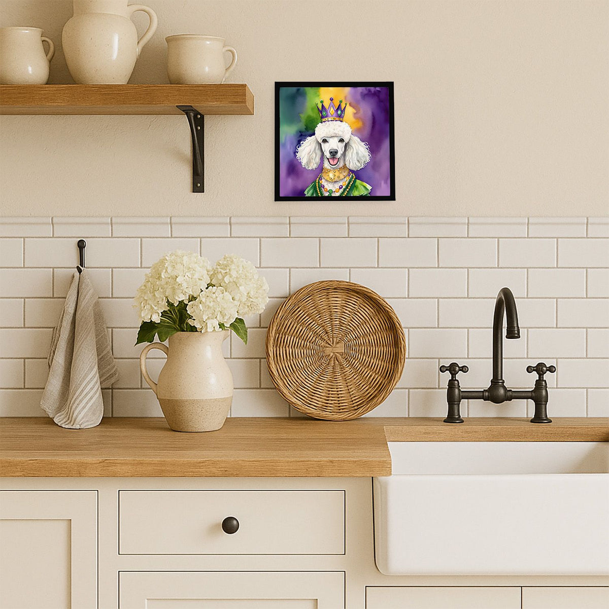 White Poodle King of Mardi Gras Framed Print