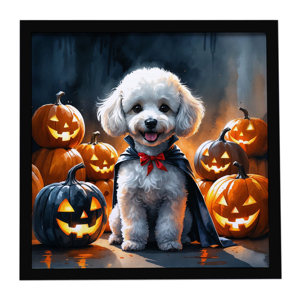 White Poodle Puppy Halloween Framed Wall Art