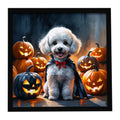 White Poodle Puppy Halloween Framed Wall Art
